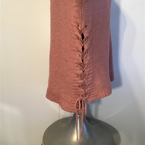 Lucky Brand Glitter Knit Scoop Neck Sweater With Lace Up Detail On Sides Size L - Picture 4 of 11